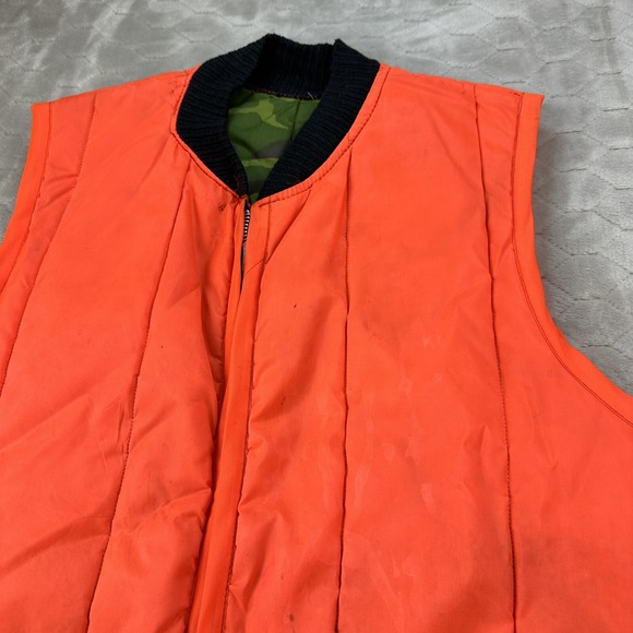 VTG Hunting Vest Reversible Woodland Camo Blaze Orange - Sz L - Simco Zipper - Picture 10 of 14